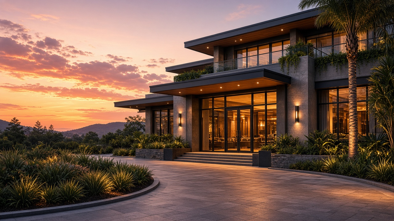 Boutique hotel at sunset